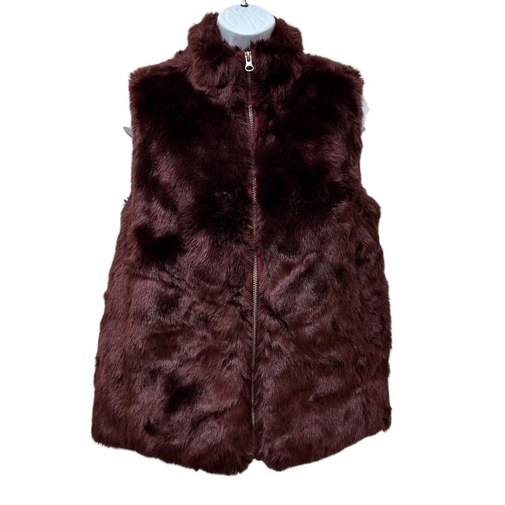 J. Crew Faux Fur Vest in Deep Burgundy Women Size XS Soft Warm Cozy